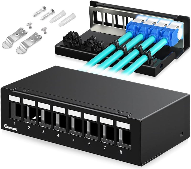 Enmane Patch Panel 8 Port Blank Keystone Patch Panel STP&UTP Compatible with LC/SC/ST/FC/USB/HDMI Keystone Jack for Desk Mount Home Ethernet Termination Box - Image 1